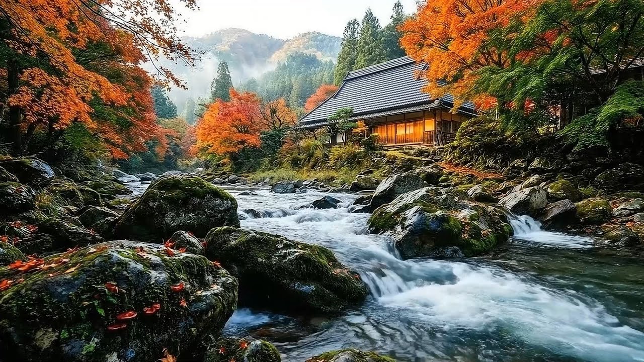 Deep Sleep in 3 Minutes - Relaxing Water Sounds from Japanese Autumn River for Insomnia Relief