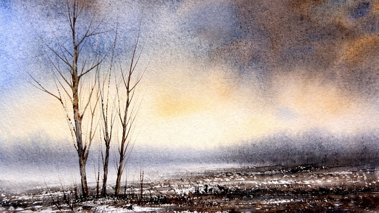 Misty Winter Landscape Watercolor Tutorial | Easy Atmospheric Painting