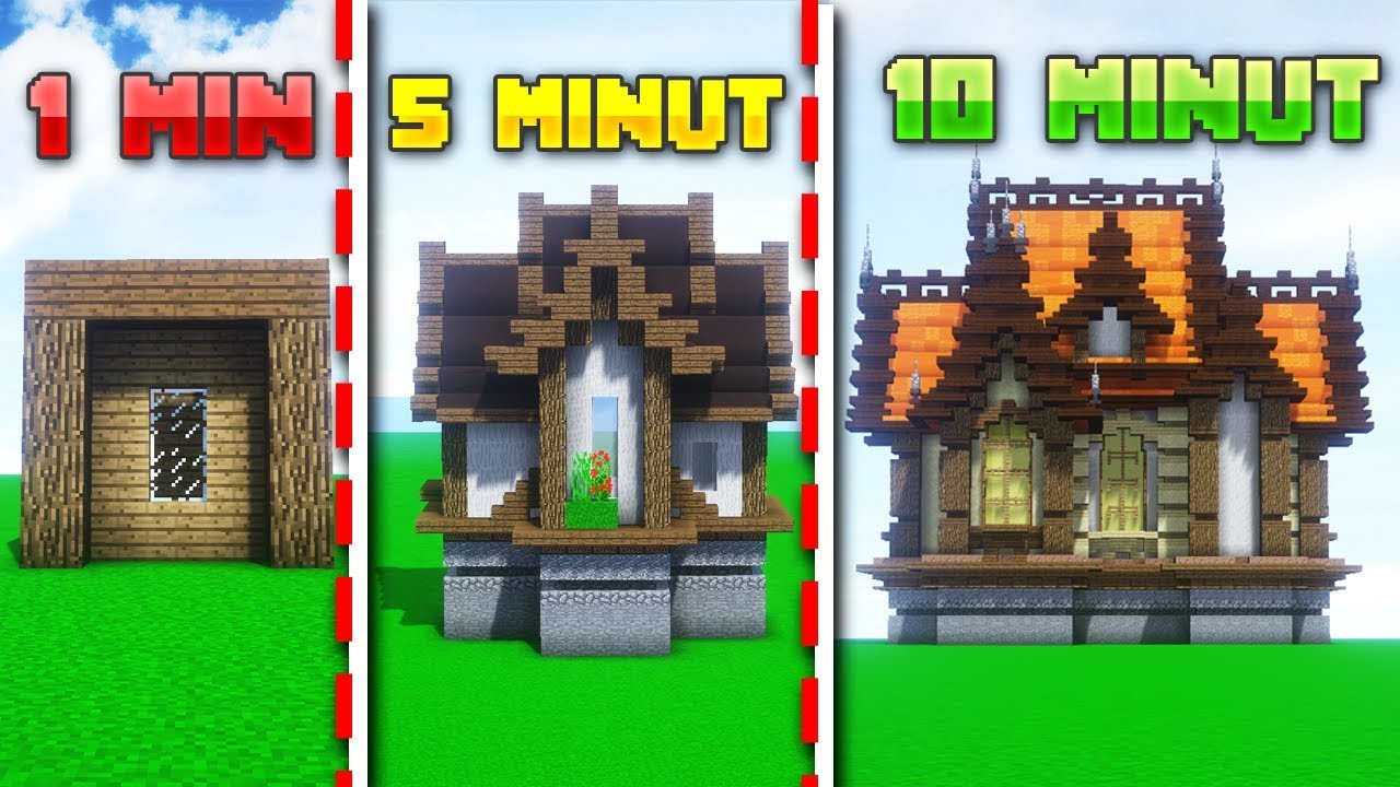 BUDUJĘ DOMEK w 1 MINUTĘ, 5 MINUT i 10 MINUT w MINECRAFT!