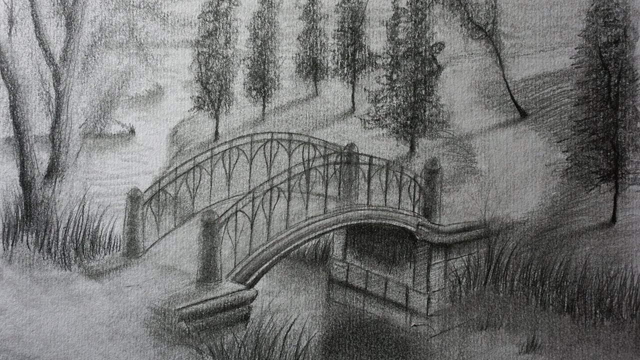 Cómo Dibujar un Puente a Lápiz Paso a Paso - Paisaje