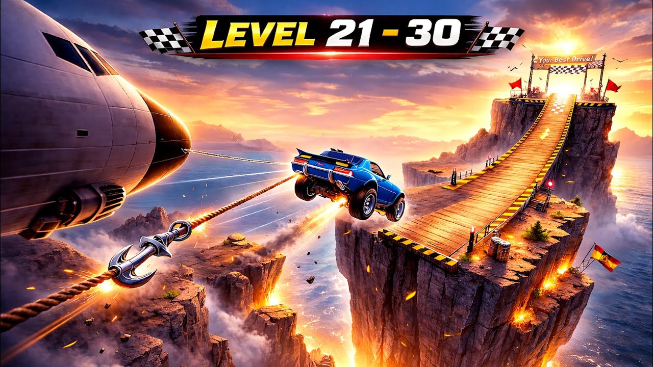 Level 21–30 Airplane Chasing My Car! 😱 Impossible Jump in Stunt Car Extreme Gameplay 🔥