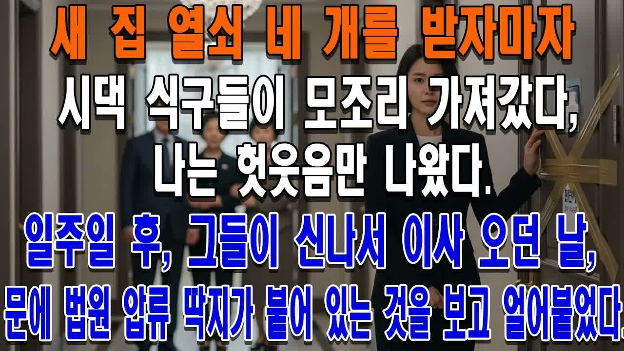 새 집 열쇠 네 개를 받자마자 시댁 식구들이 모조리 가져갔다,나는 헛웃음만 나왔다. 일주일 후,그들이 신나서 이사 오던 날, 문에 법원 압류 딱지가 붙어 있는 것을 보고 얼어붙었다
