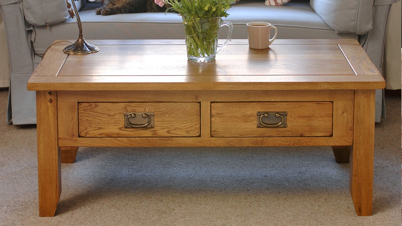 Rustic Oak Coffee Table with Drawers - PineSolutions