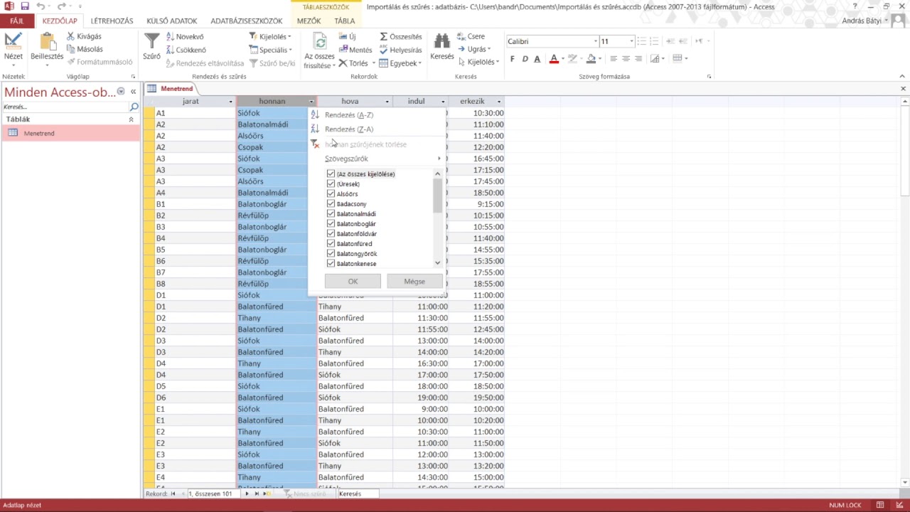 4. Microsoft Access - Importálás és szűrés