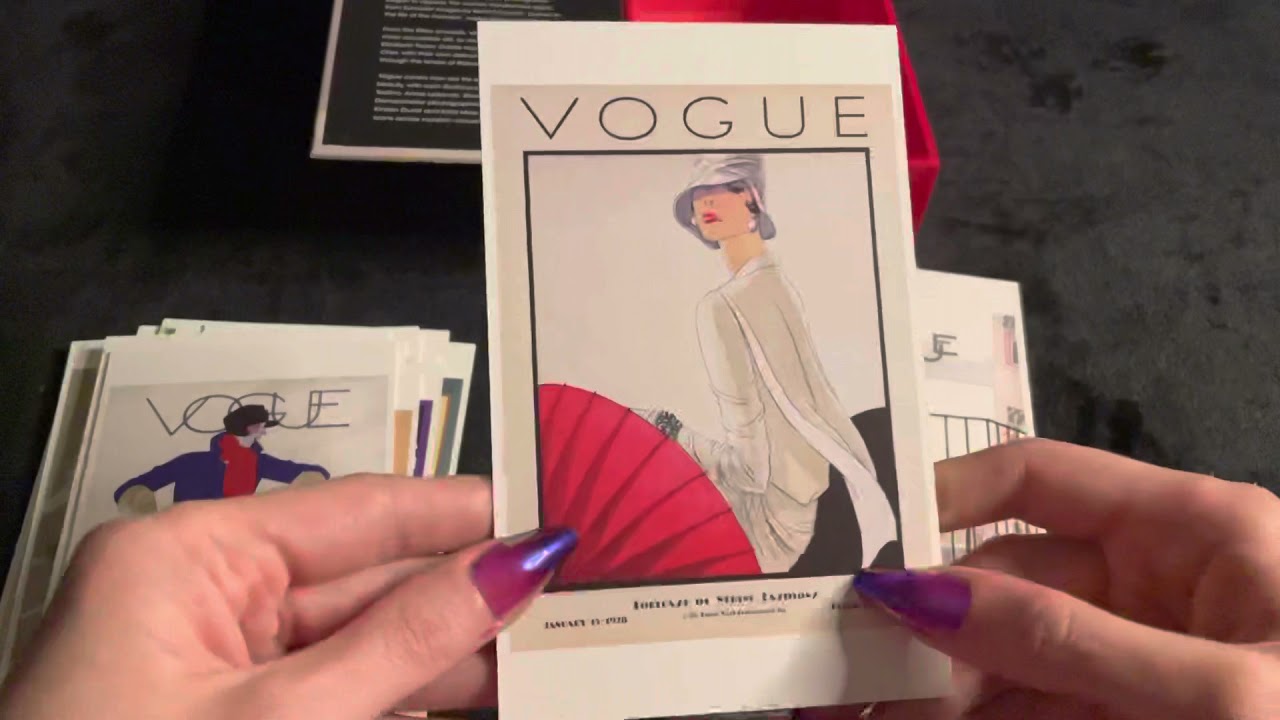 Asmr whispered look at Vogue postcards