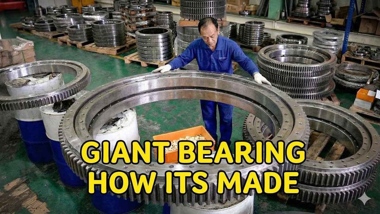How are the giant bearings of wind turbines manufactured in the factory?