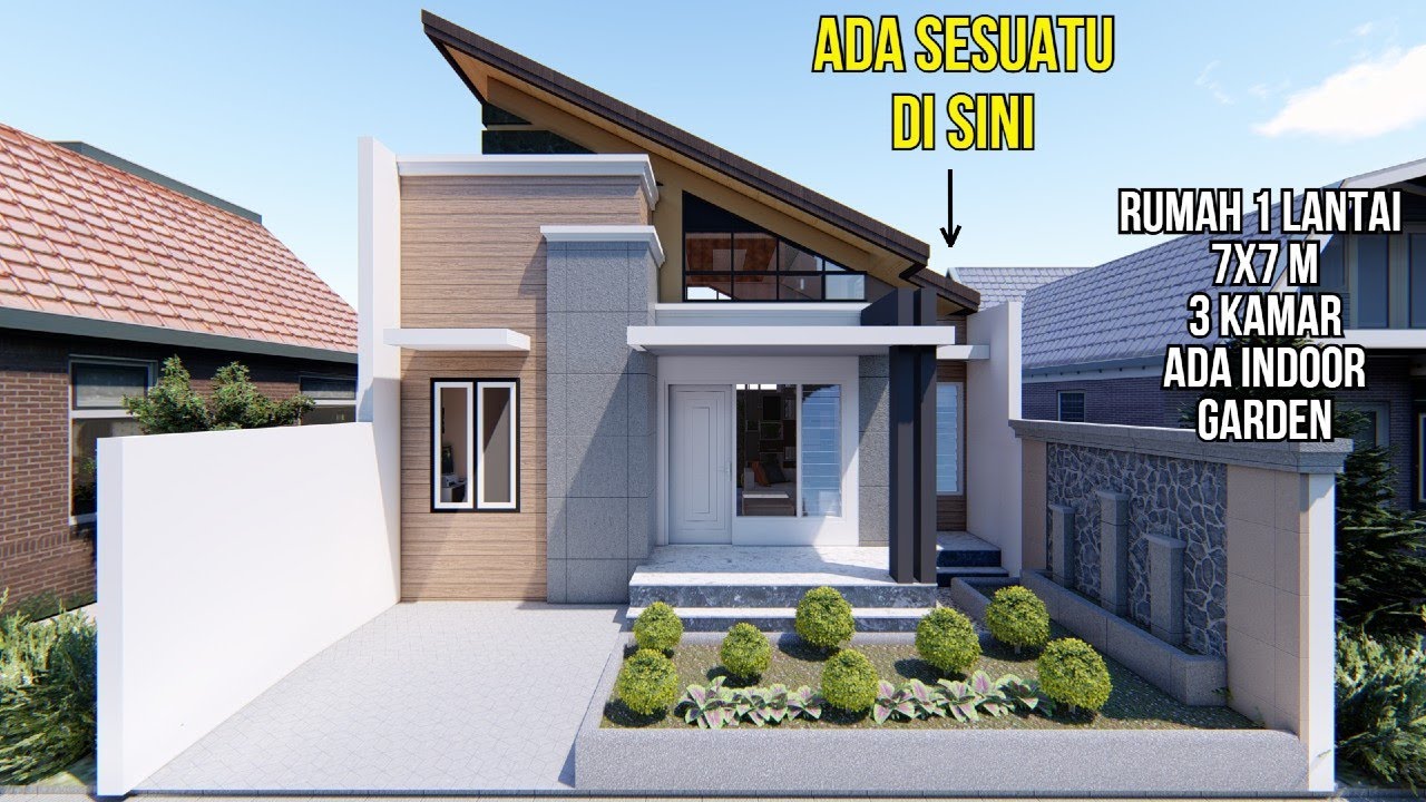 RUMAH UNIK ESTIMASI MENARIK! Desain rumah 1 lantai 7x7 m konsep open space