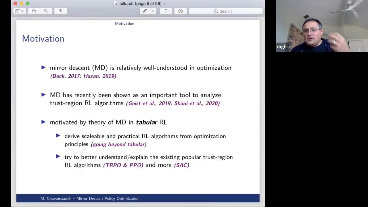 Dr. Mohammad Ghavamzadeh (Google Research): Mirror Descent Policy Optimization