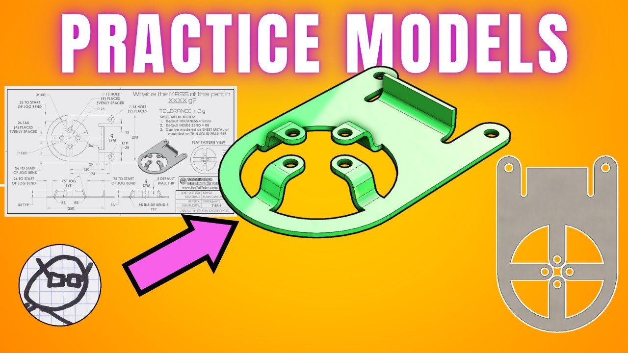 2D to 3D SHEET METAL CAD PRACTICE MODEL-  Free Drawing Exercise for 3D CAD users - SM RISER PAD