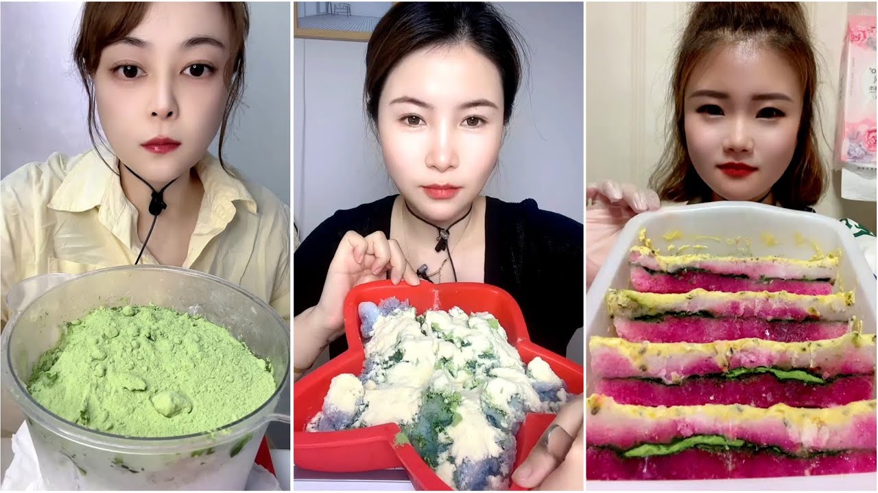 ASMR ICE EATING with MATCHA, COCONUT MILK POWDER
