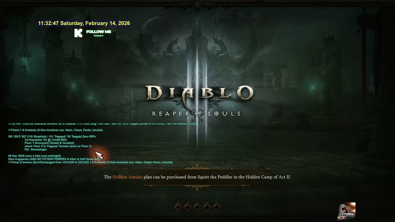 D3 14Feb2026 EU- Season 37 - Zero Augments (Unhallowed Essence) DH GR 117 (4m32s), GR 120 (8m52s)