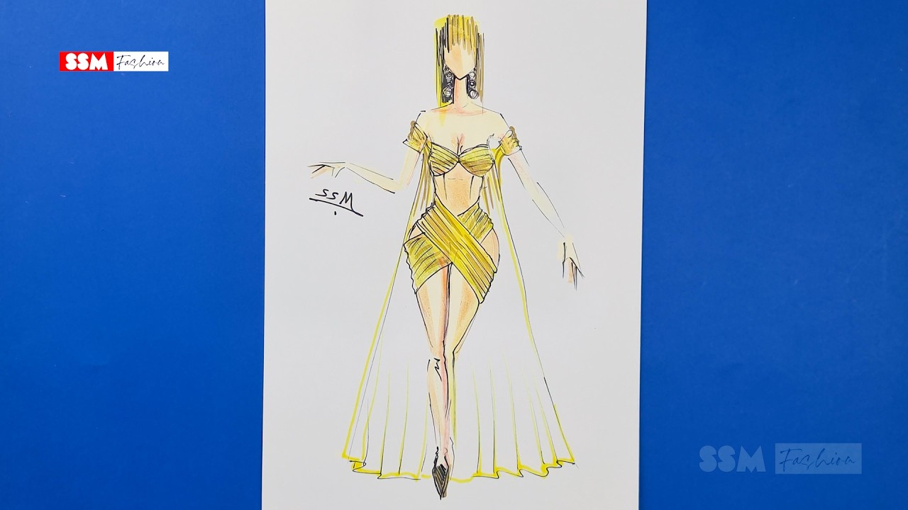 Stunning Yellow Gown Design Sketch 2026 | Fashion Illustration | SSM Fashion