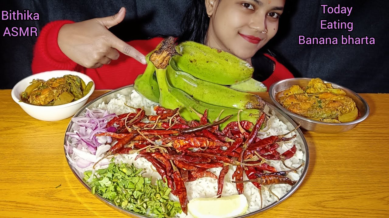 Asmr Eating Bhat,Banana Bharta,Katla Fish Curry, Rui Fish Curry| Mukbang eating show Indian Food's 