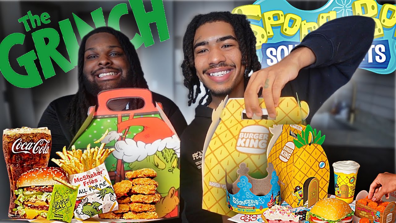 Пробую набор «Гринч» из McDonald's и меню «Губка Боб» из Burger King! (Гей-пара) ❤️
