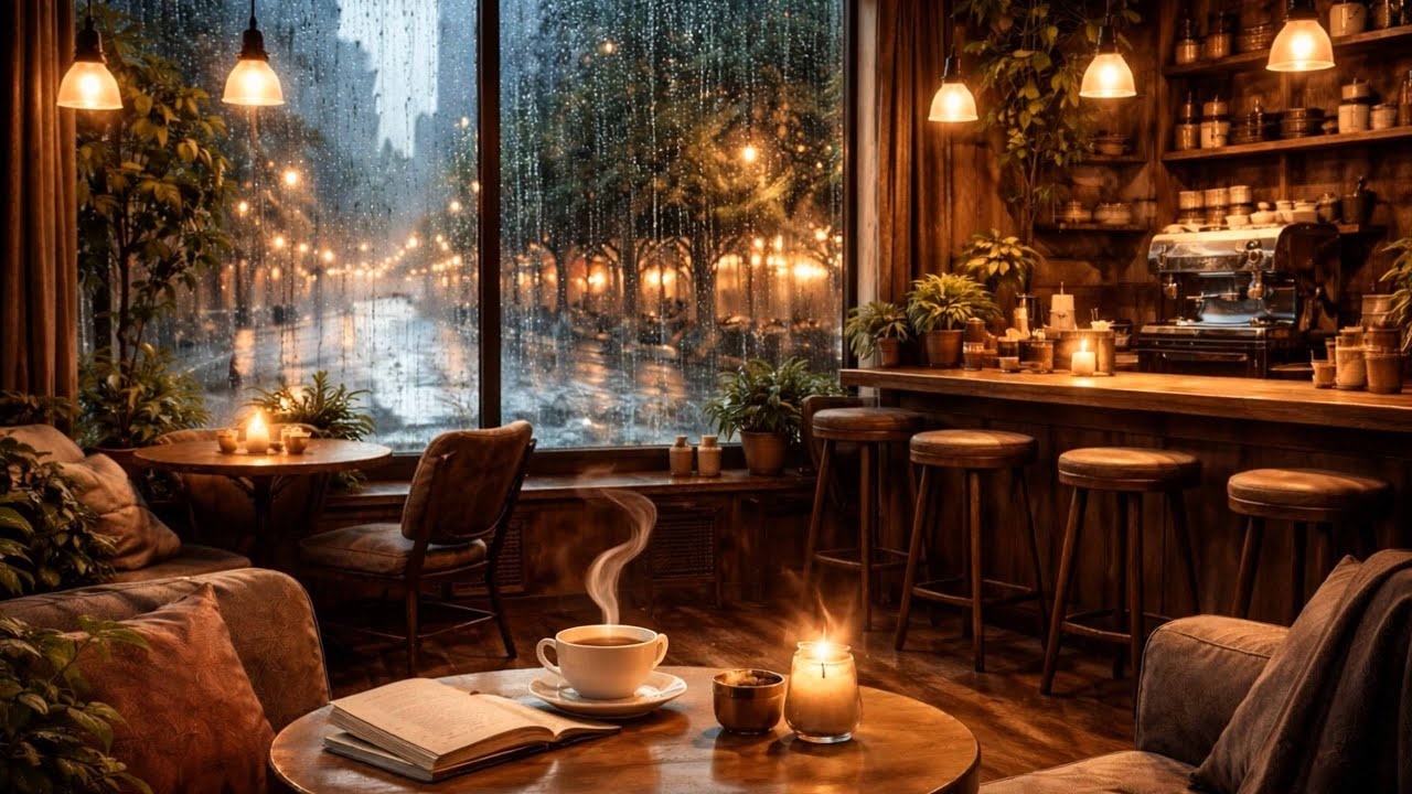 Rainy Café Ambience ☔ Cozy Jazz & Lofi for Work, Study & Relax