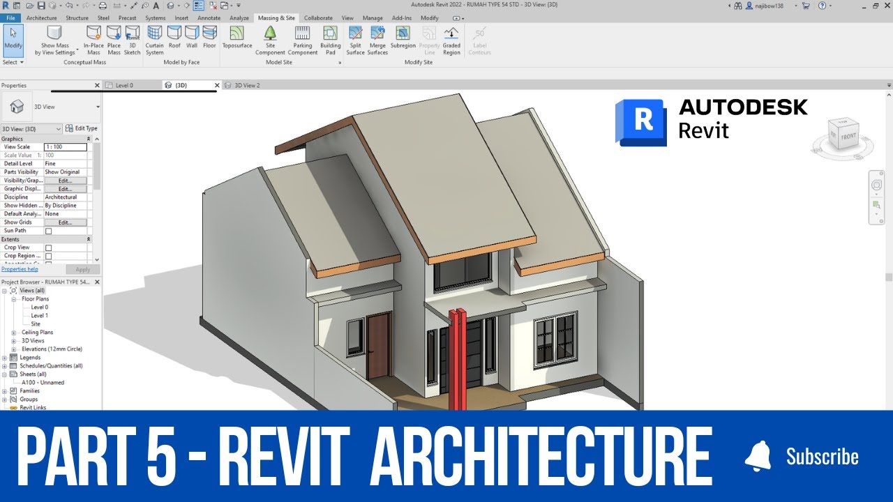 REVIT ARCHITECTURE UNTUK PEMULA - PART 5 - MEMBUAT ATAP & LISPLANG #revit #revitarchitecture #bim