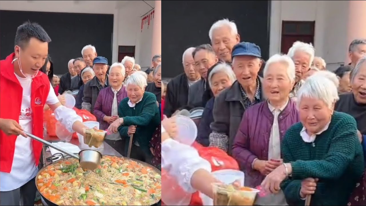 👍Free dinner for rural👏 seniors! The old people💓 are very happy🙏
