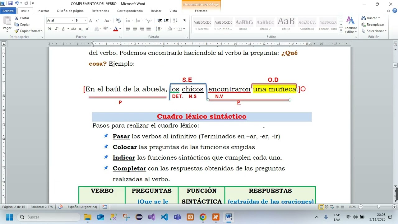 Lengua - Explicación del Sujeto y Objeto Directo 2° Año