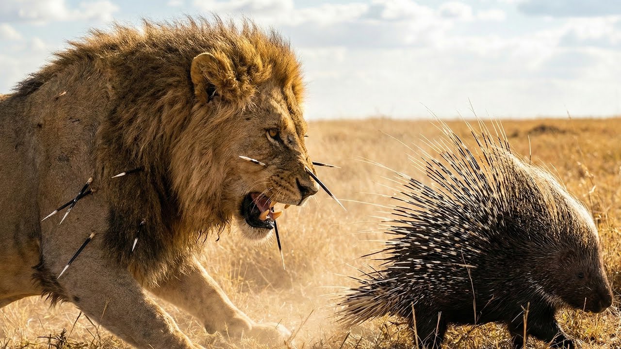 Brave Heroes Save Hungry Mother Lion From Dangerous Spiky Porcupine
