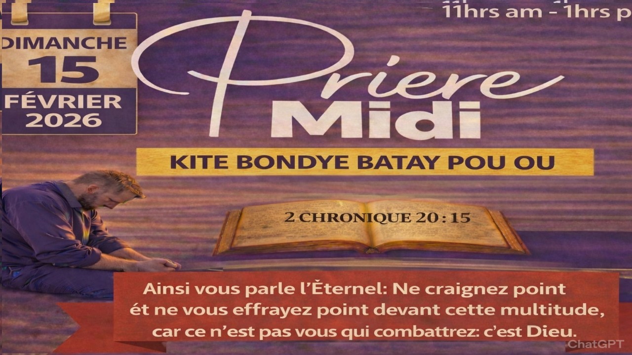 PRIERE MIDI EN DIRECT DIMANCHE 15  FEVRIER - KITE BONDYE AJI POU OU