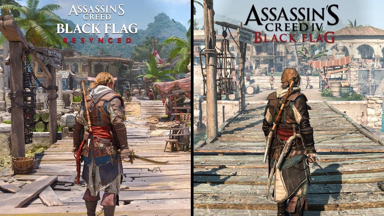 AC Black Flag Resynced vs AC Black Flag Original - Physics, Details & Gameplay Comparison
