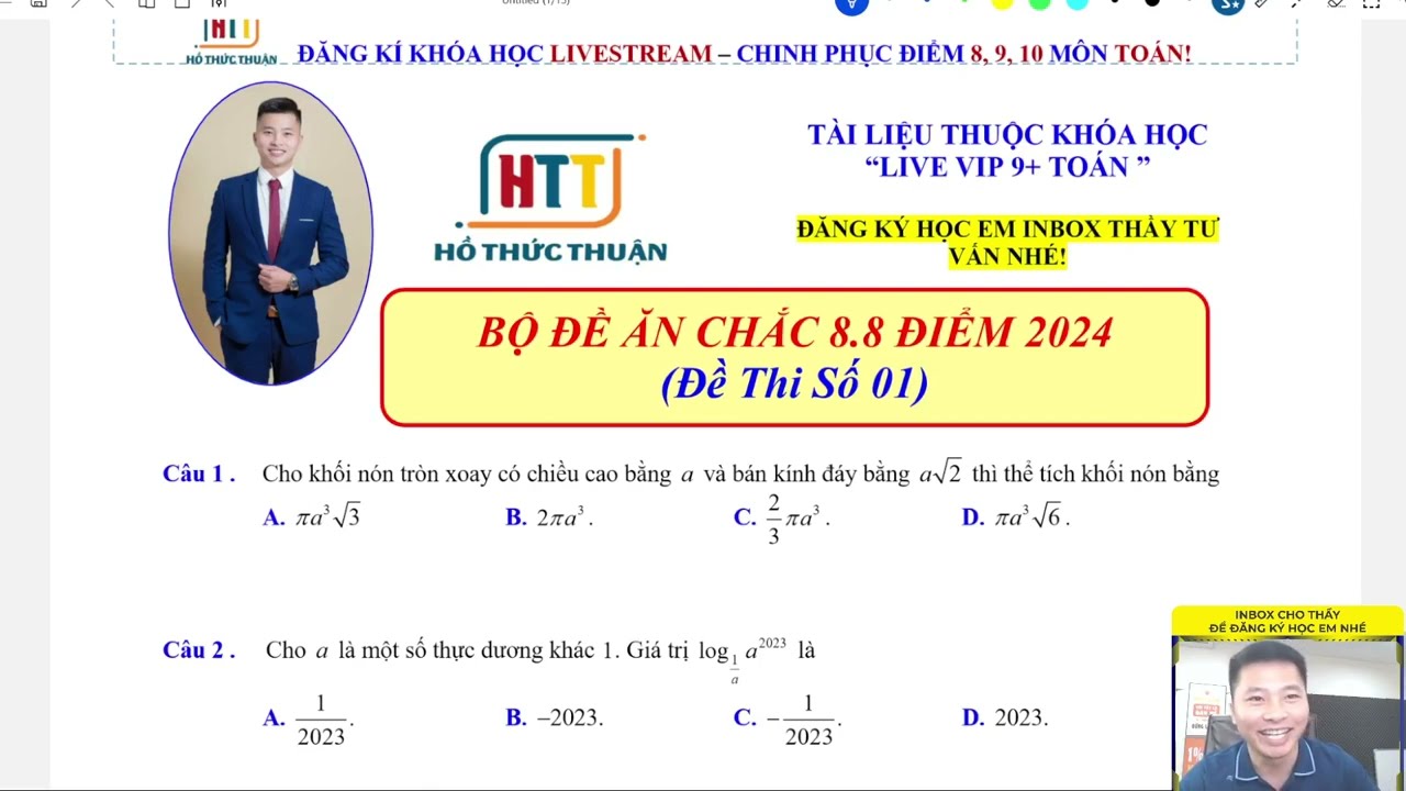 [ CAM KẾT]-ĐỀ SỐ 01 NẮM CHẮC 8.8 ĐIỂM TOÁN