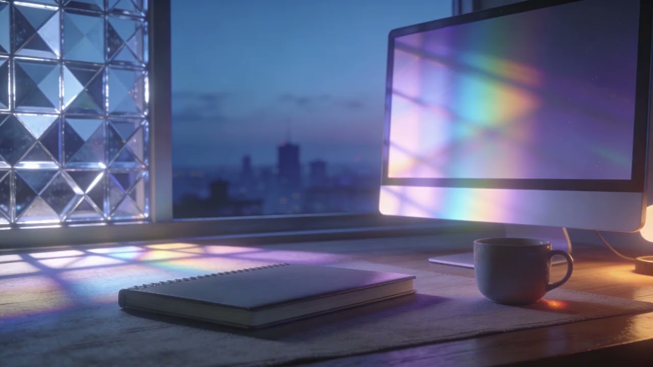 Prismatic Dawn Through Glasswork Lattice