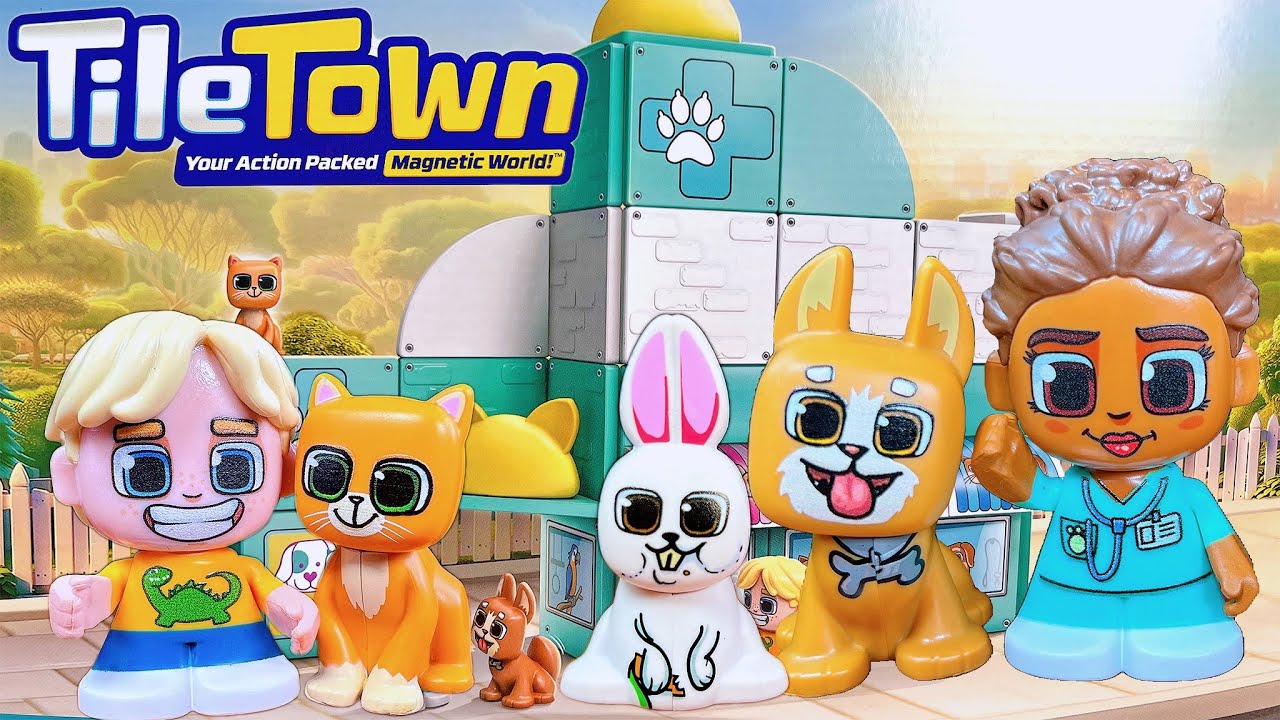 Tile Town Pet Vet Magnetic Tiles Construction Building Playset + Figures Toy Unboxing | SUPER FUN