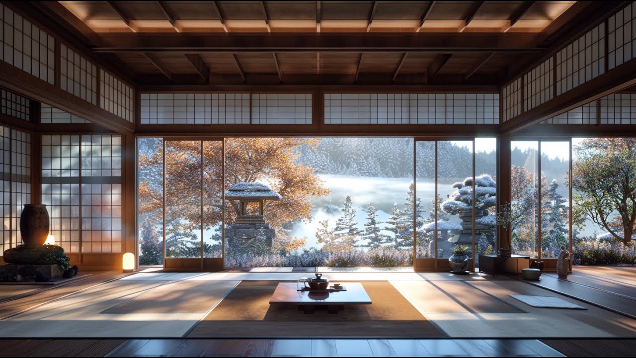 Background Music for Study, Work, Sleep | Relaxing Winter Japanese Fireplace Fire Sounds