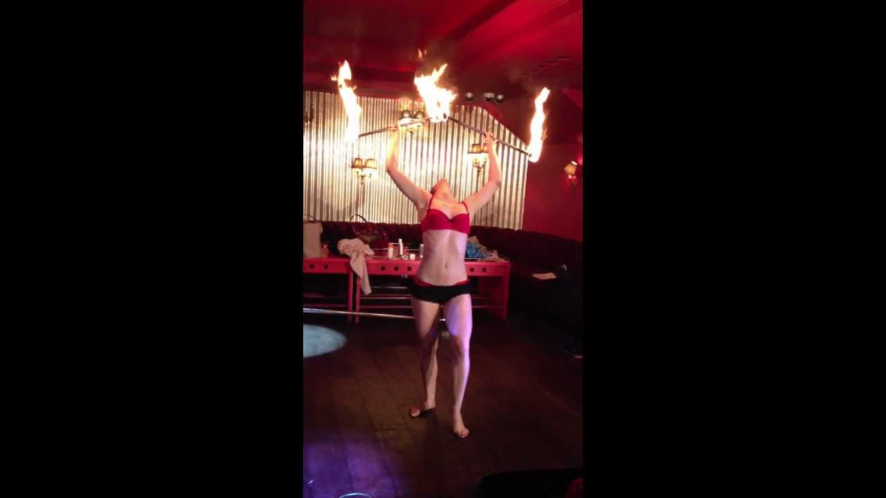 Cabaret Rouge's Jade rehearsing her fire skills