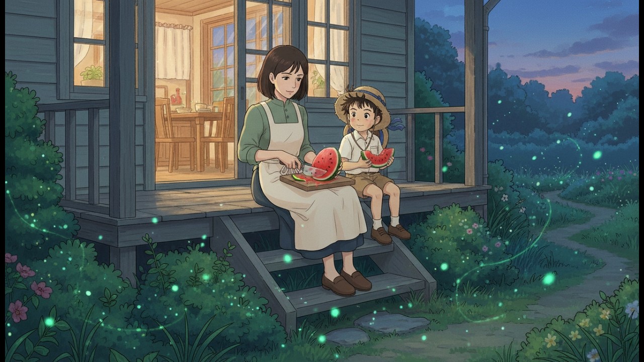 Summer Night by the Creek — Chasing Fireflies and Watermelons 🍉