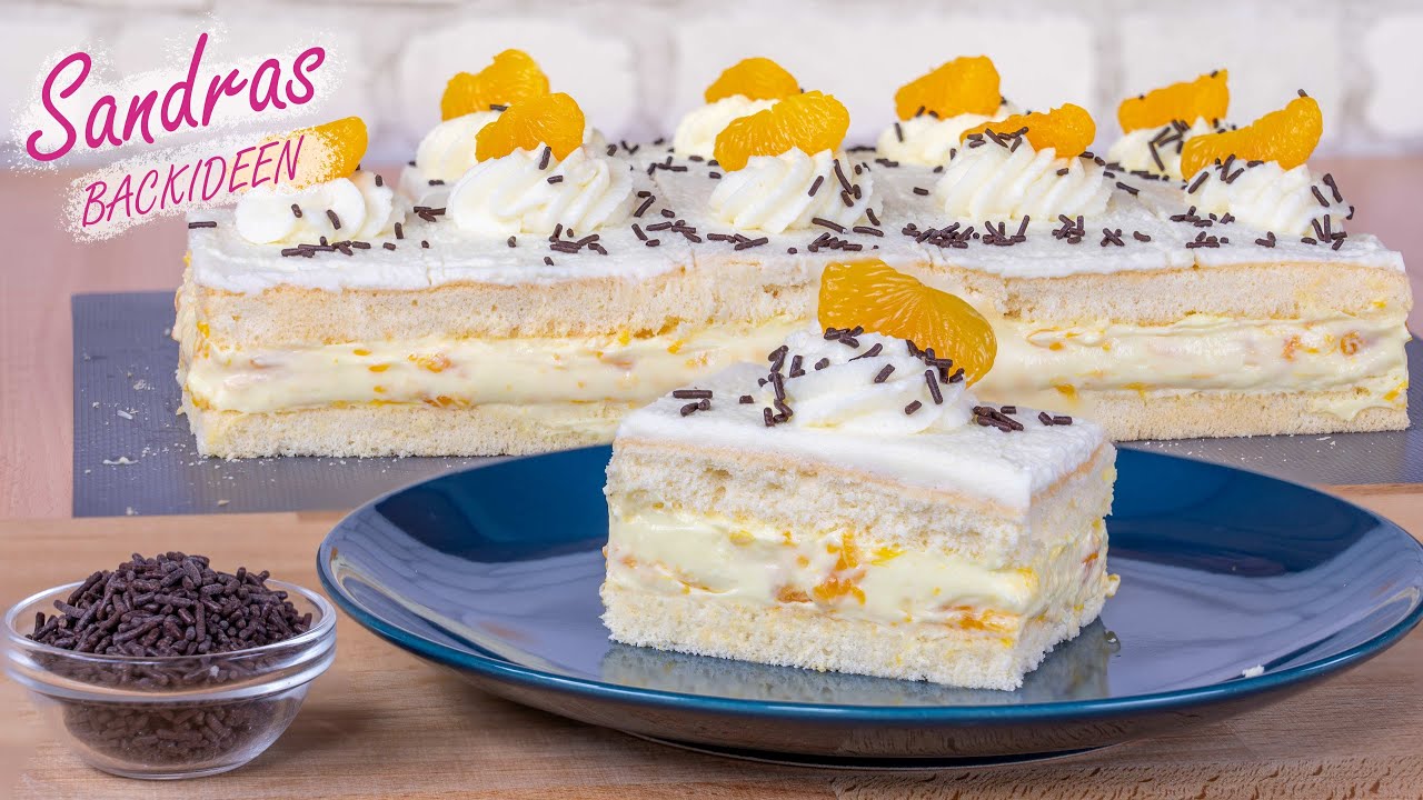 Mandarinenkuchen mit Schmand und Paradiescreme - richtig lecker / Paradies Schnitten / ohne Gelatine