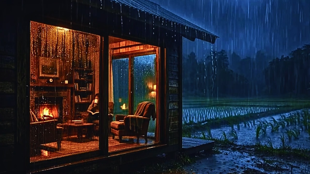 LIVE 🌧️ Rain on Cozy Cabin Window & Rice Field Ambience | Fall Asleep in Minutes