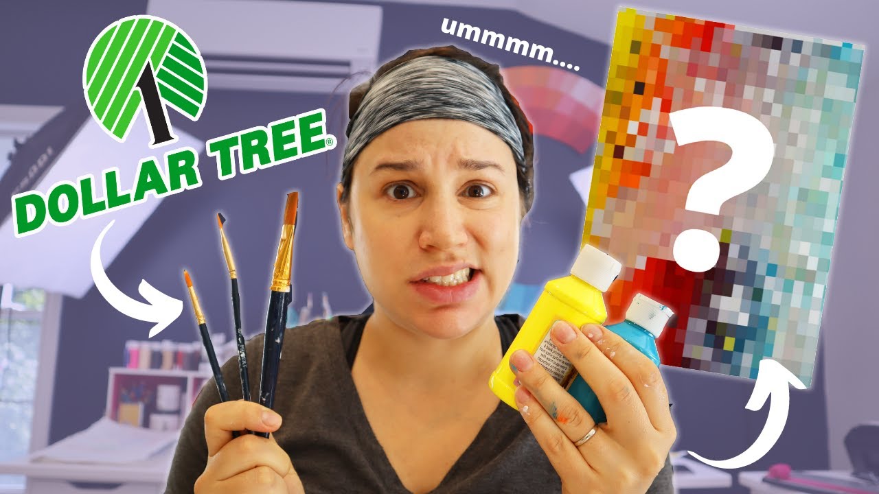 Painting with $1 Art Supplies // Cheap Dollar Tree Acrylic Art Challenge