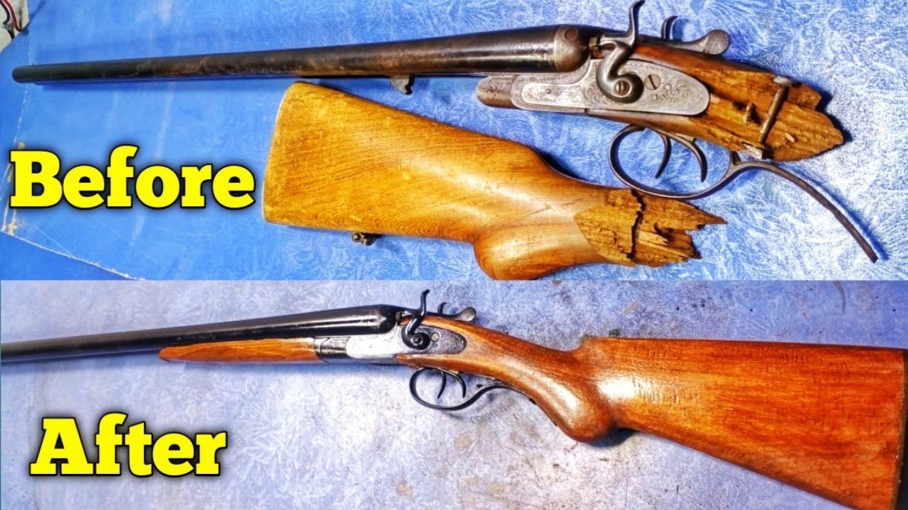 12 bore Double Barrel New butt Gun Restoration Before After Gun Restoration