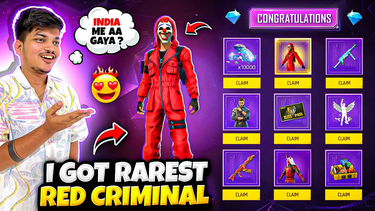 Free Fire Red Criminal is Back 😍 i Got  10,000 Diamonds To Make Noob Id Pro😱-Garena Free Fire