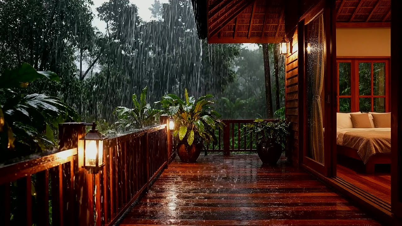 Calming Rain Sounds at Night for Sleeping Peacefully - Balcony Rain