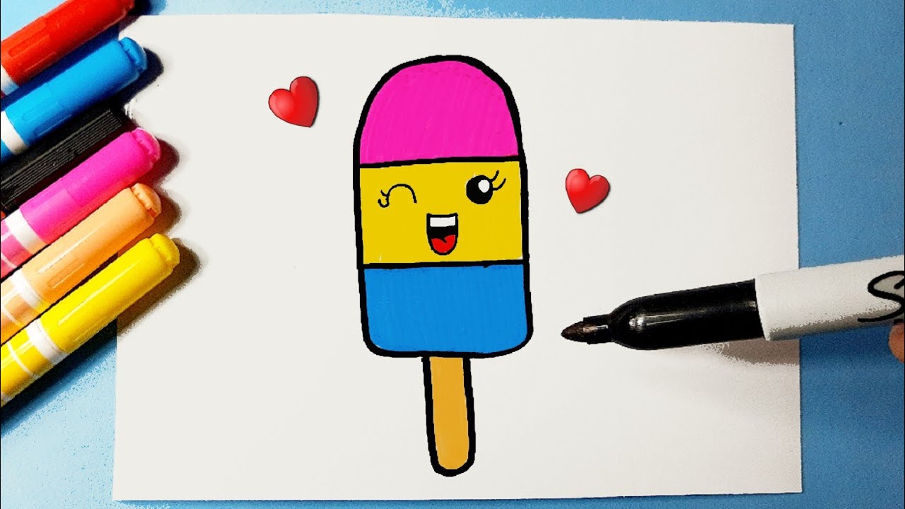 Como desenhar um Picolé fofo Kawaii ❤ Desenhos Kawaii - Desenhos para Desenhar