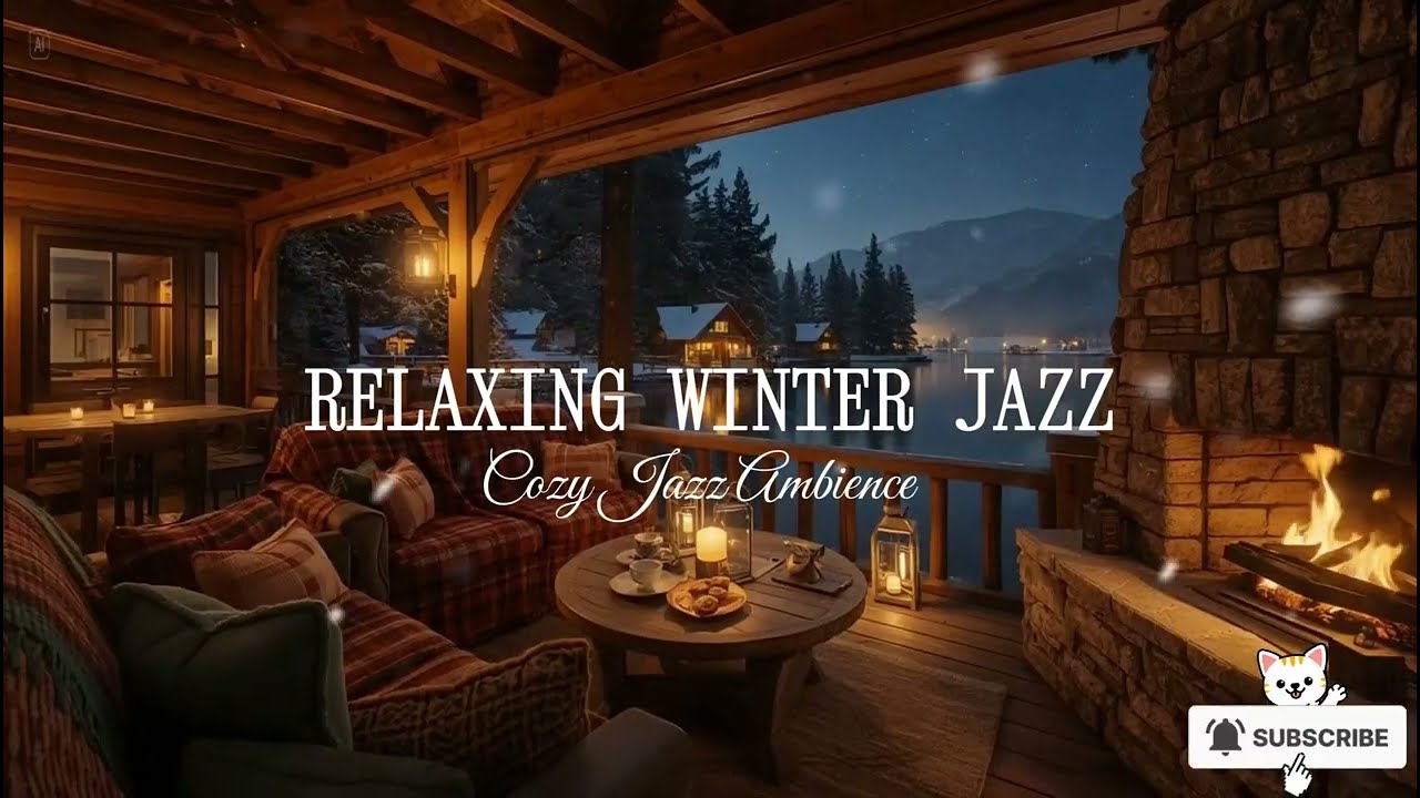 Winter Balcony on a Snowy Day ❄ Relaxing Jazz Music, Crackling Fireplace for Study, Work & Sleep