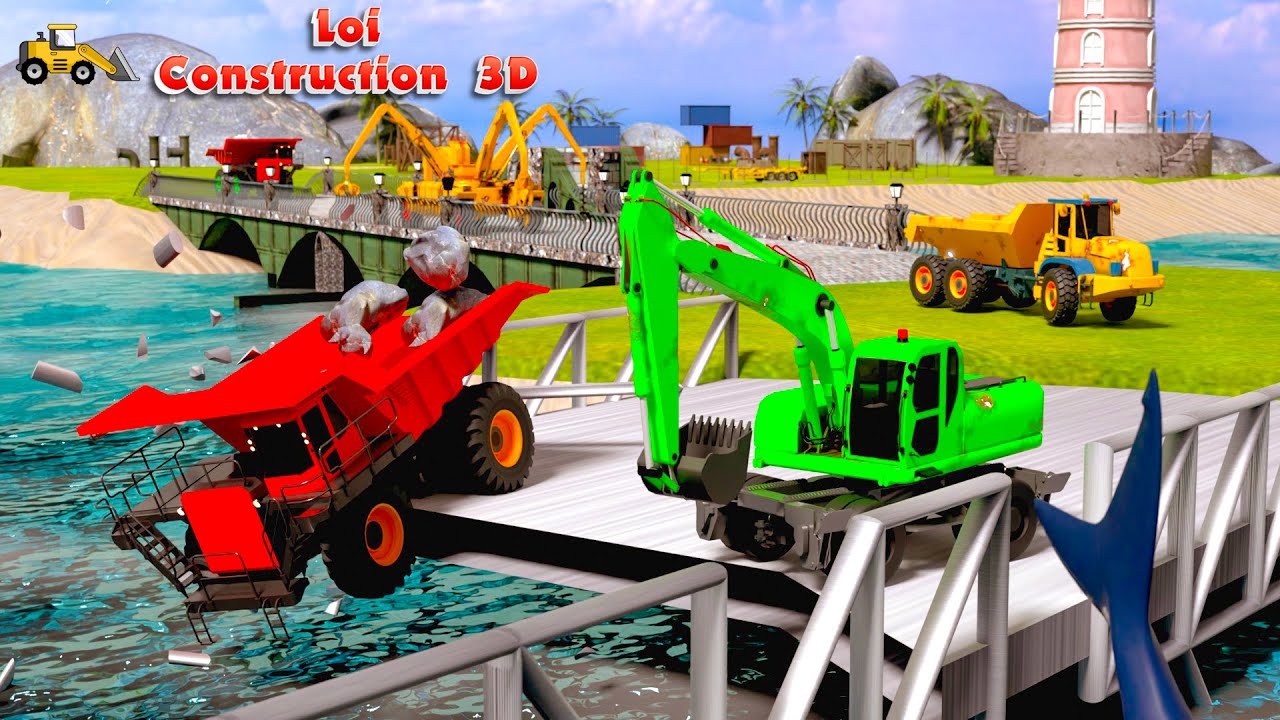 Construction Works: Excavator Builds Strong Bridge with Dump Truck