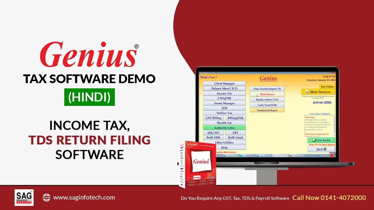 Genius Software Demo for CAs | Income Tax, TDS & Balance Sheet Audit Filing Explained | SAG Infotech