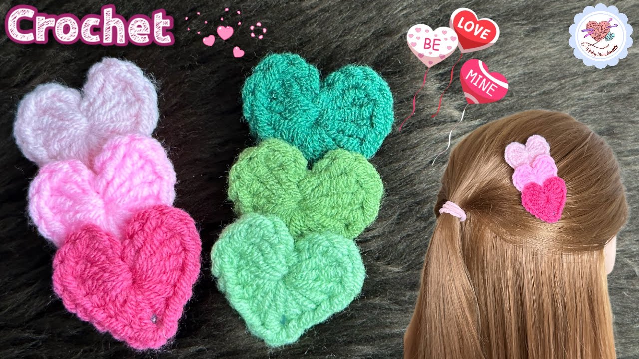 Valentine ❤️ Crochet Heart Hair Clip for Beginners/ ถักกิ๊บติดผมหัวใจ วาเลนไทน์