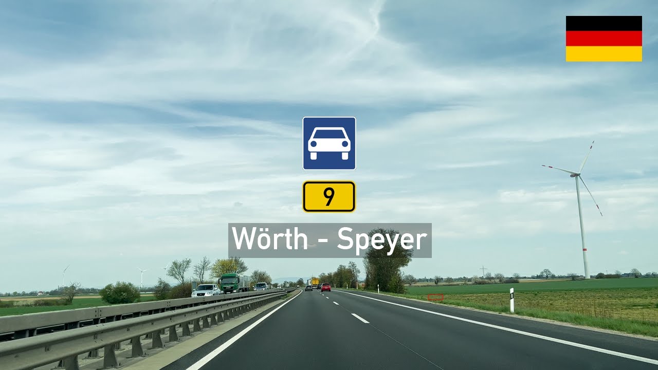 Driving in Germany: Bundesstraße B9 from Wörth am Rhein to Speyer