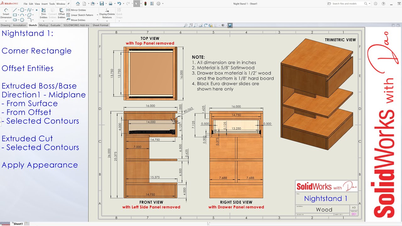 Nightstand 1 - Design and Tutorial with Solidworks | DIY Furniture