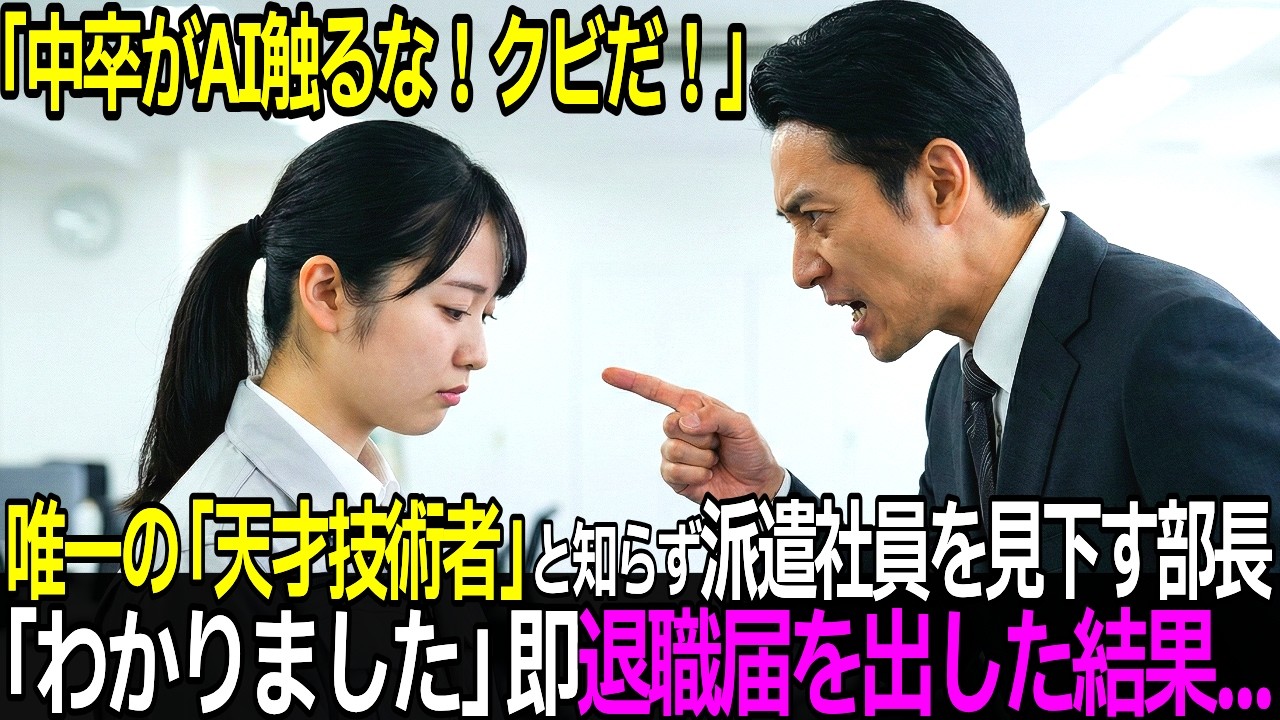唯一の「天才技術者」と知らず中卒派遣社員を見下す部長→「わかりました」速攻で退職届を出した結果...【スカッとする話】