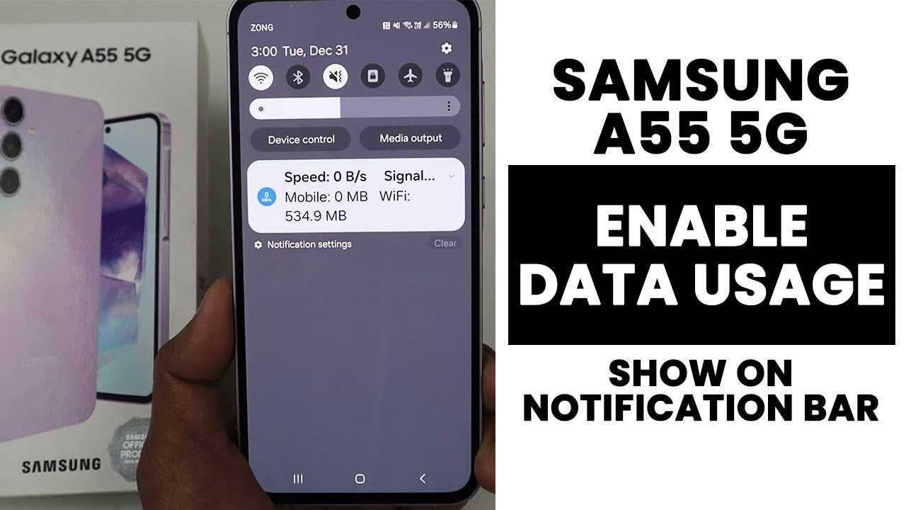 Samsung A55 5G: Enable Data Usage Show On Notification Bar