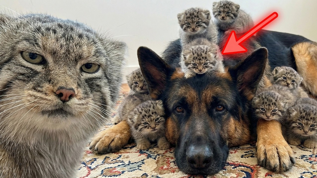 12 диких котят породы манул думают, что моя немецкая овчарка — их мама! 🛑