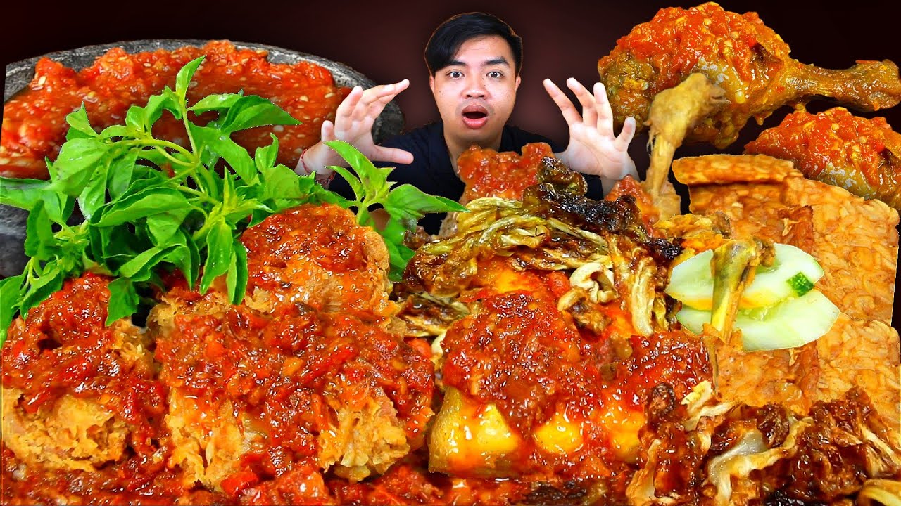 MUKBANG AYAM GORENG SAMBAL LALAPAN TERASI PEDAS PORSI BARBAR LAUK MELIMPAH