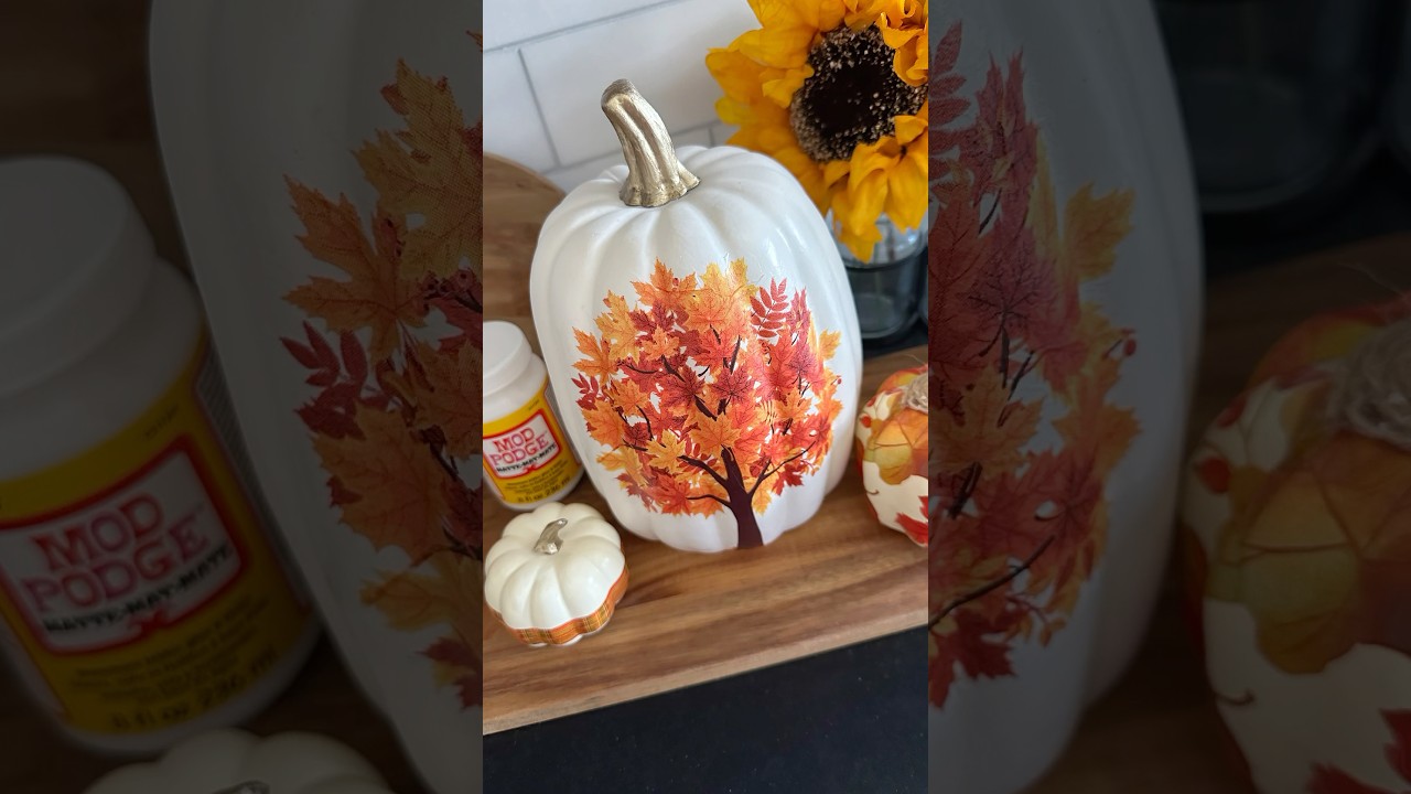 Beginner napkin decoupage tutorial! DIY Thanksgiving pumpkin! #decoupage #craftideas #tutorial