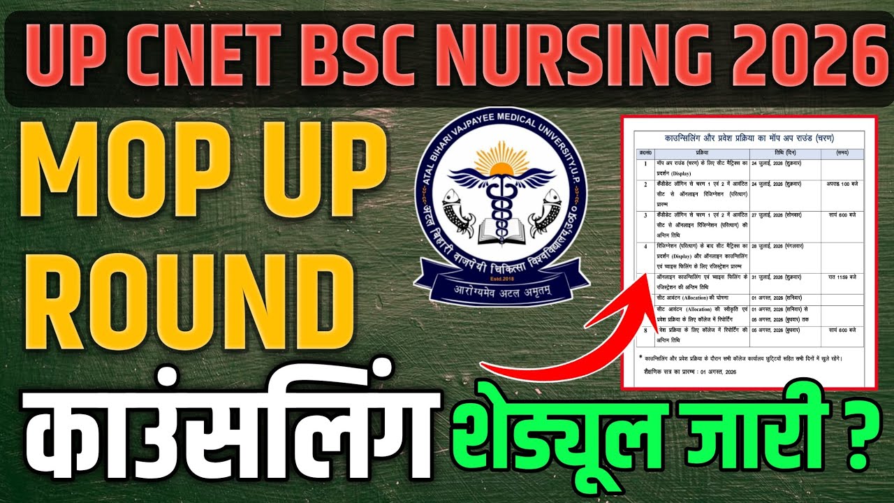 🚨 UP CNET B.Sc Nursing 2026 Mop Up Round Counselling Schedule Out | Full Process & Dates